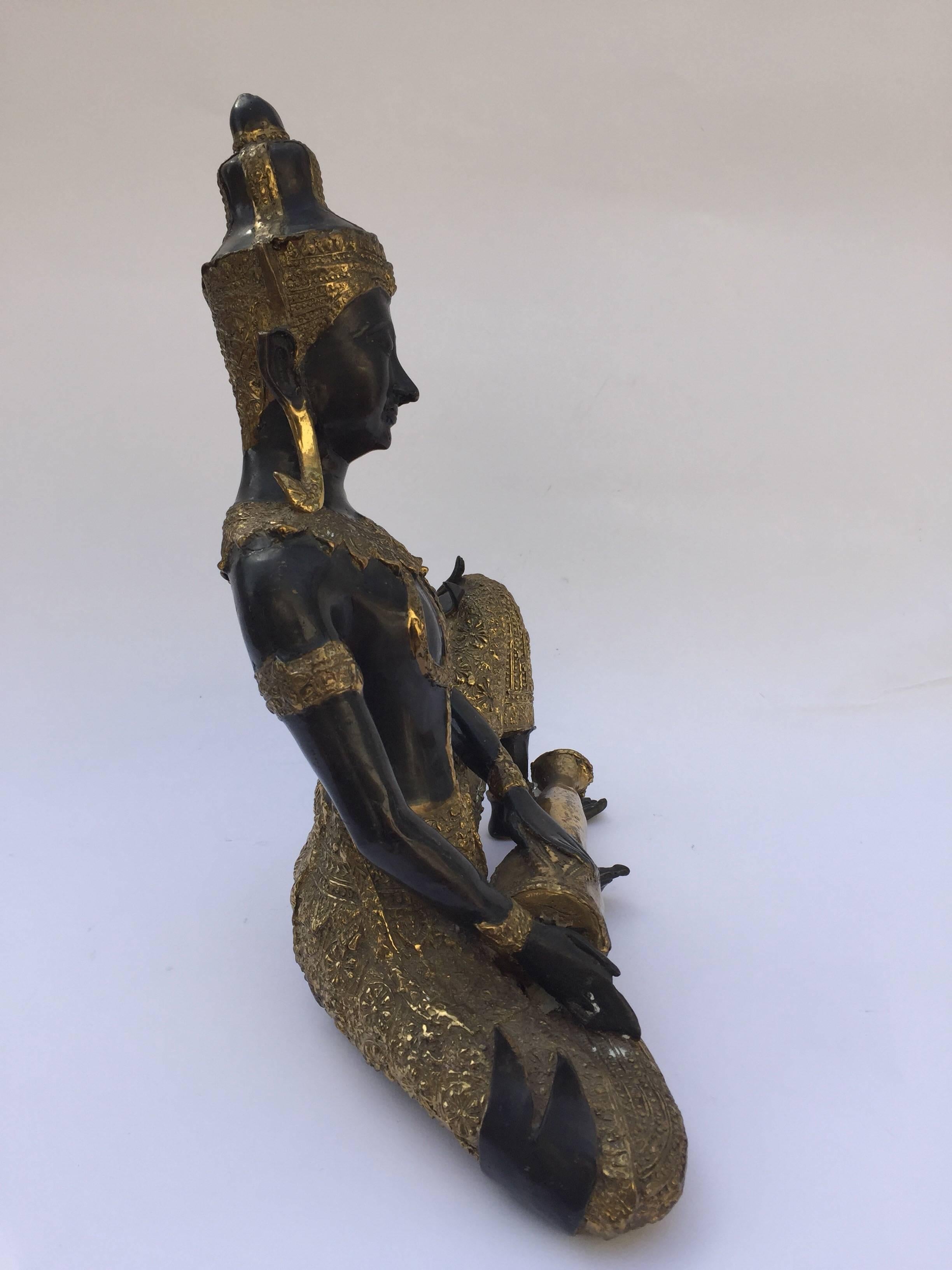 Asian Bronze Statue of a Thai Prince Playing Drum 1