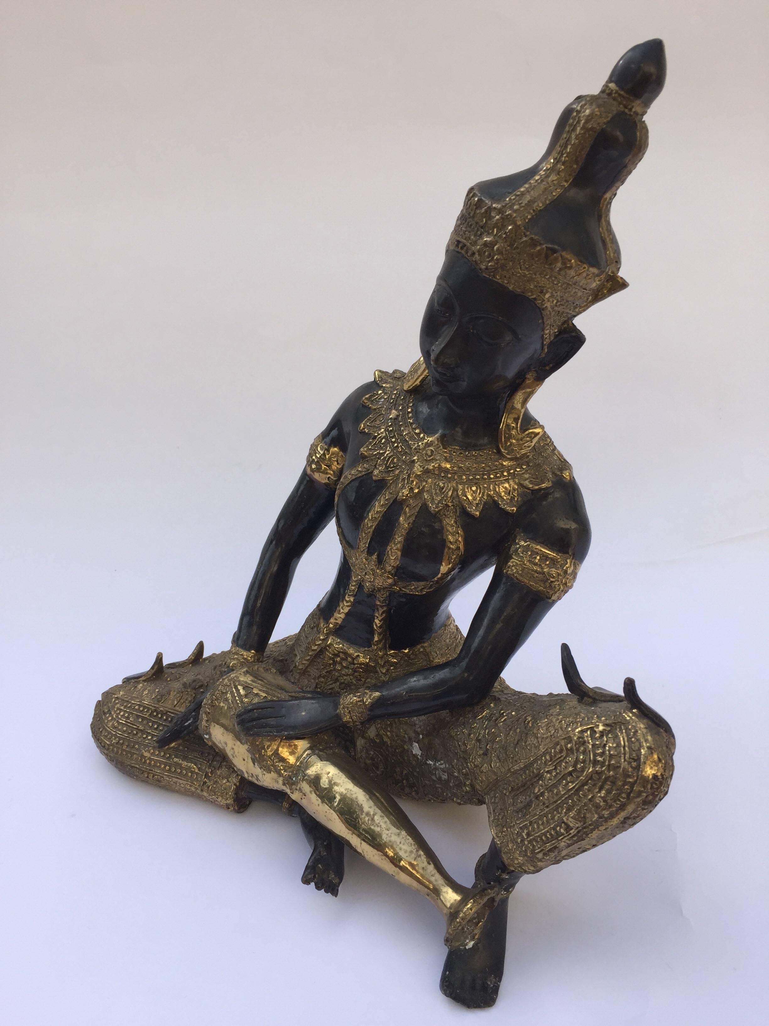 Hand-Crafted Asian Bronze Statue of a Thai Prince Playing Drum