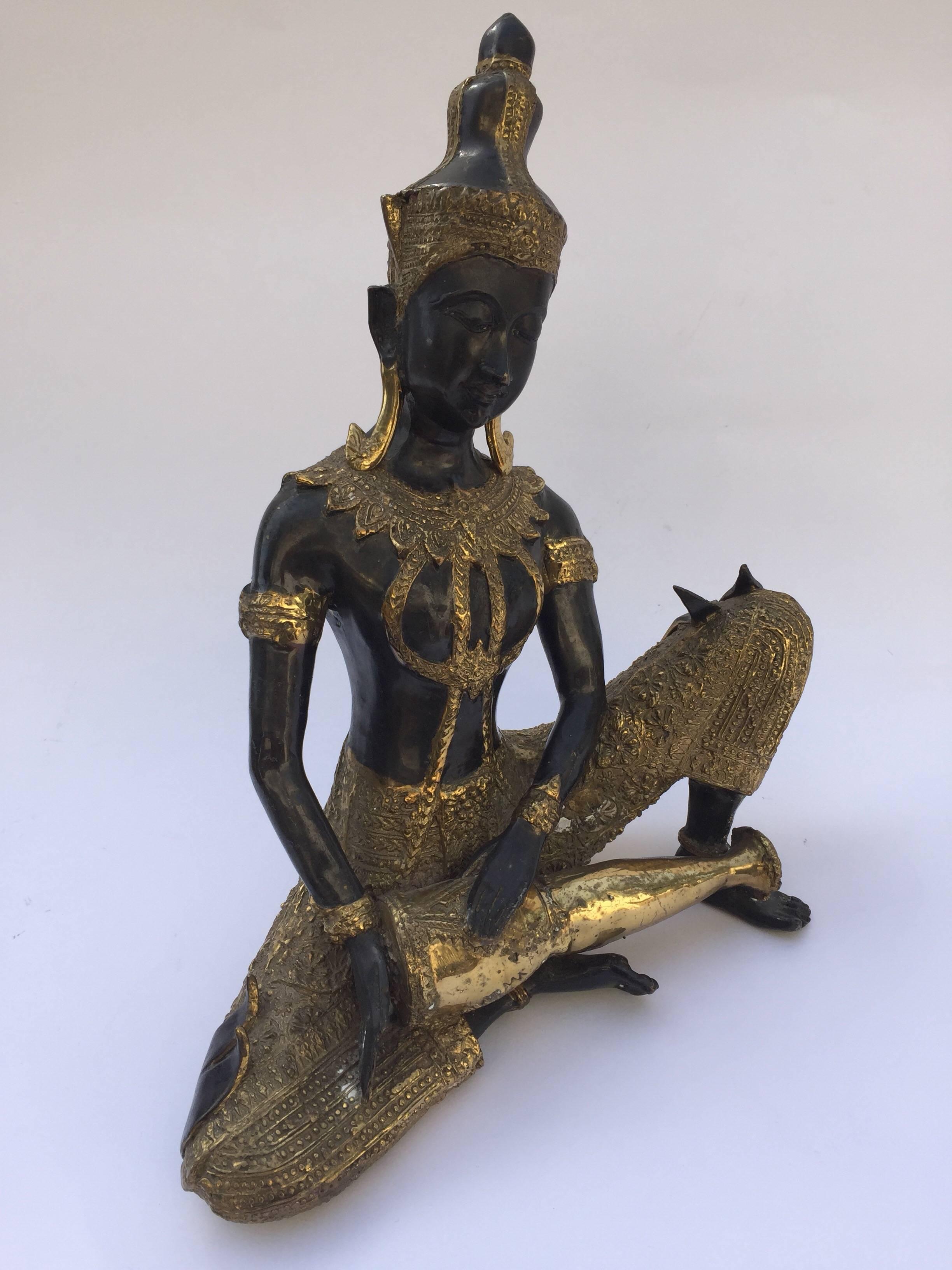 Mid-20th Century Asian Bronze Statue of a Thai Prince Playing Drum