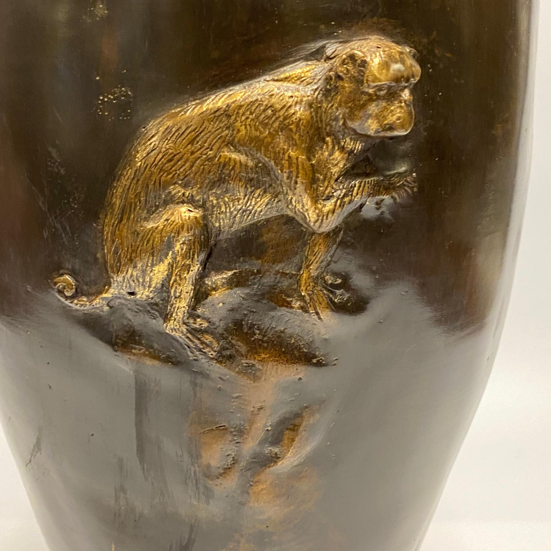 Asian Bronze Vase with Monkeys in Relief 5