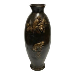 Asian Bronze Vase with Monkeys in Relief