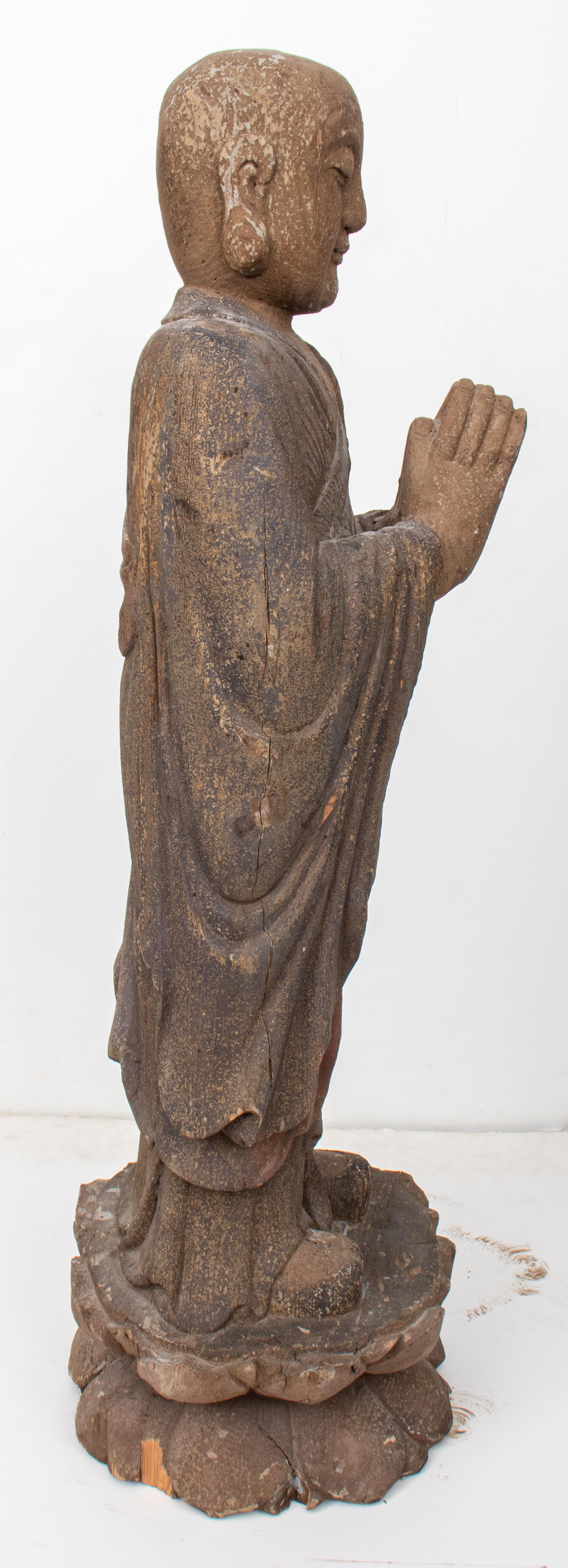 Asian Buddhist Monk Painted Wood Statue 4