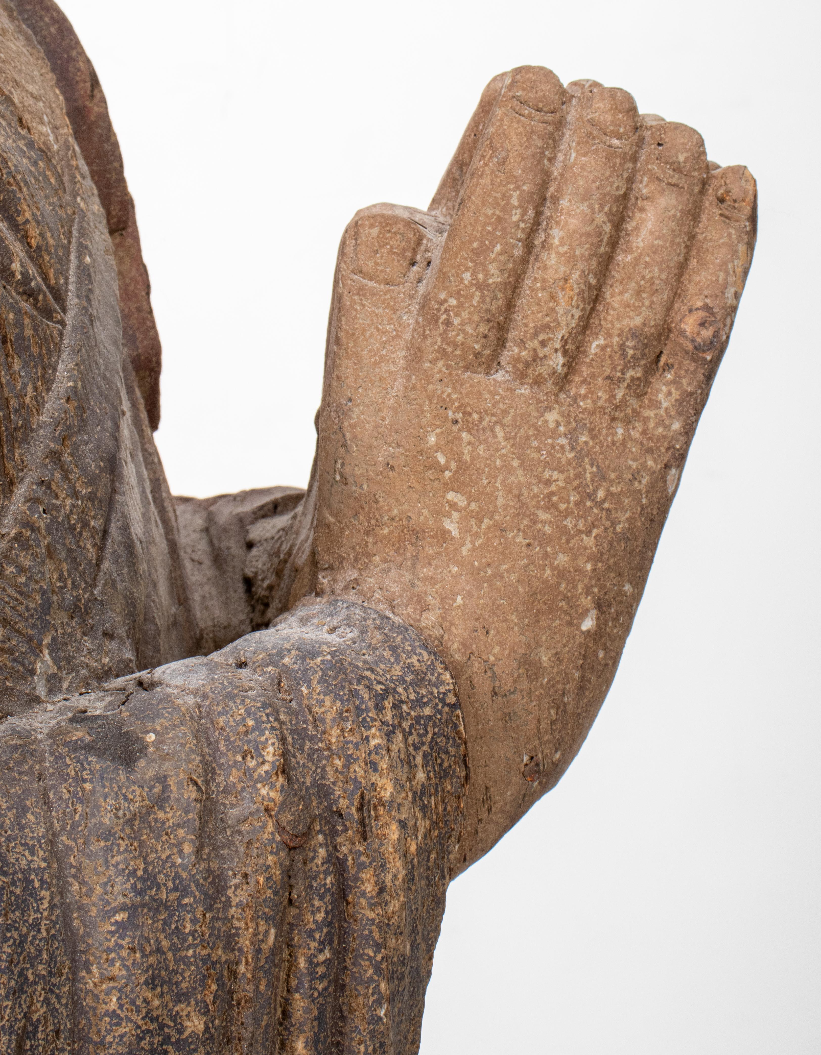 Asian Buddhist Monk Painted Wood Statue 5