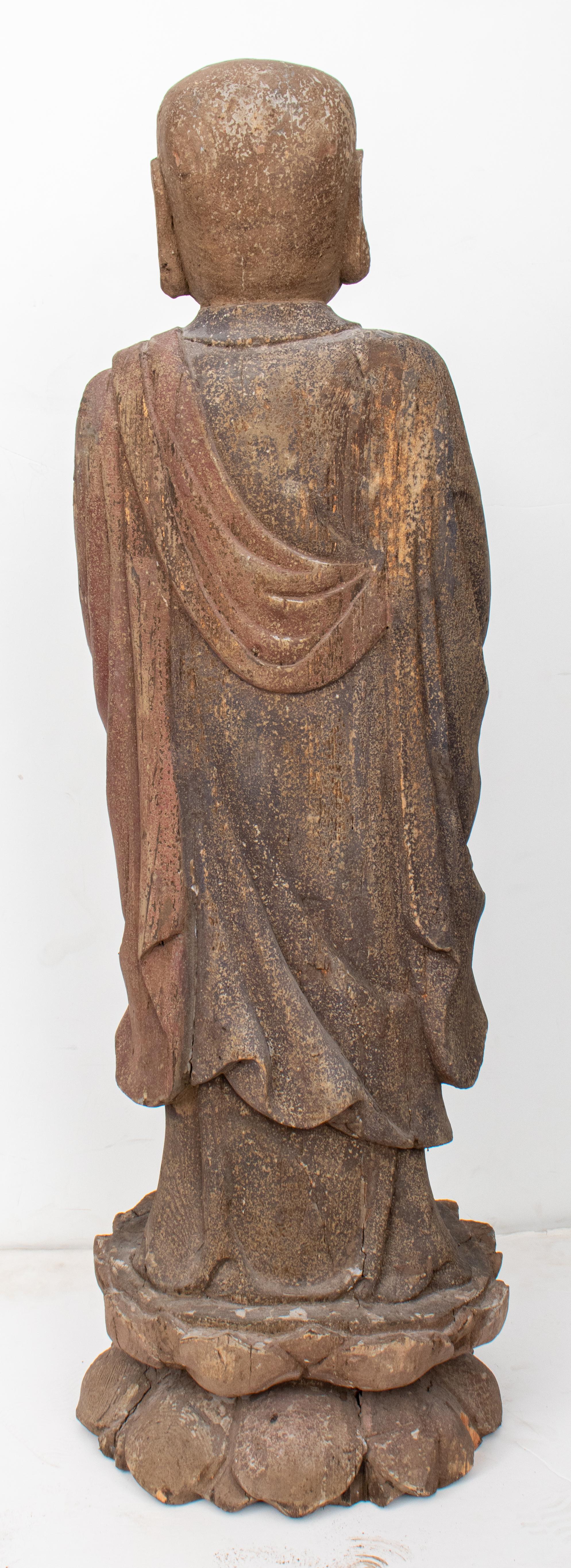 Asian Buddhist Monk Painted Wood Statue 3