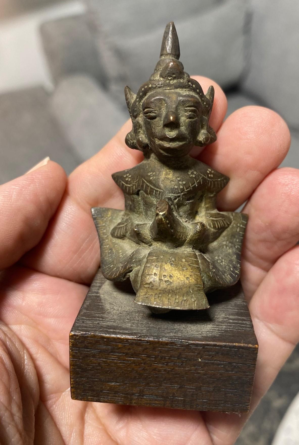 Asian Buddhist or Indian Hindu Small Temple Shrine Bronze Deity Figure on Stand For Sale 6