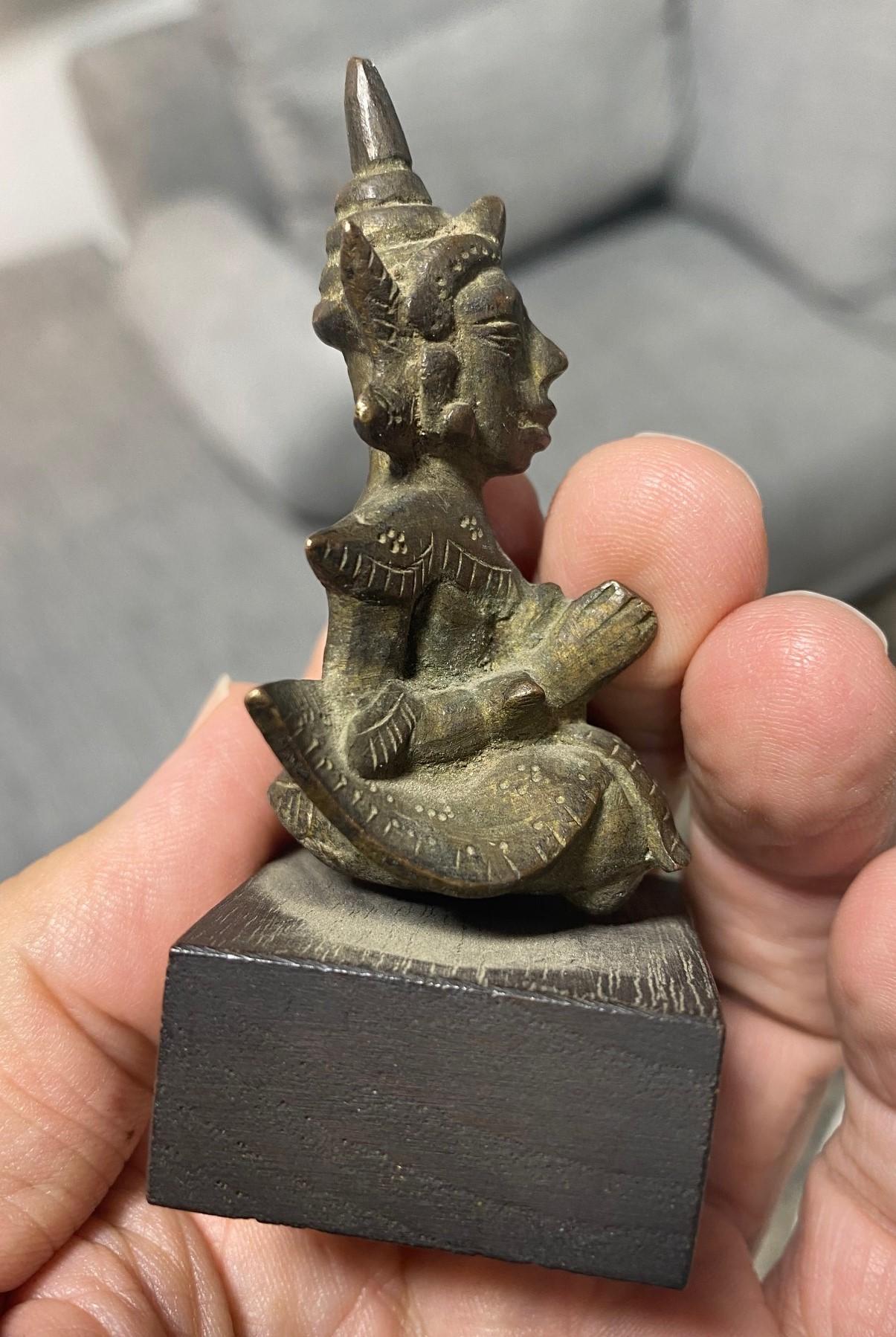 Asian Buddhist or Indian Hindu Small Temple Shrine Bronze Deity Figure on Stand For Sale 9