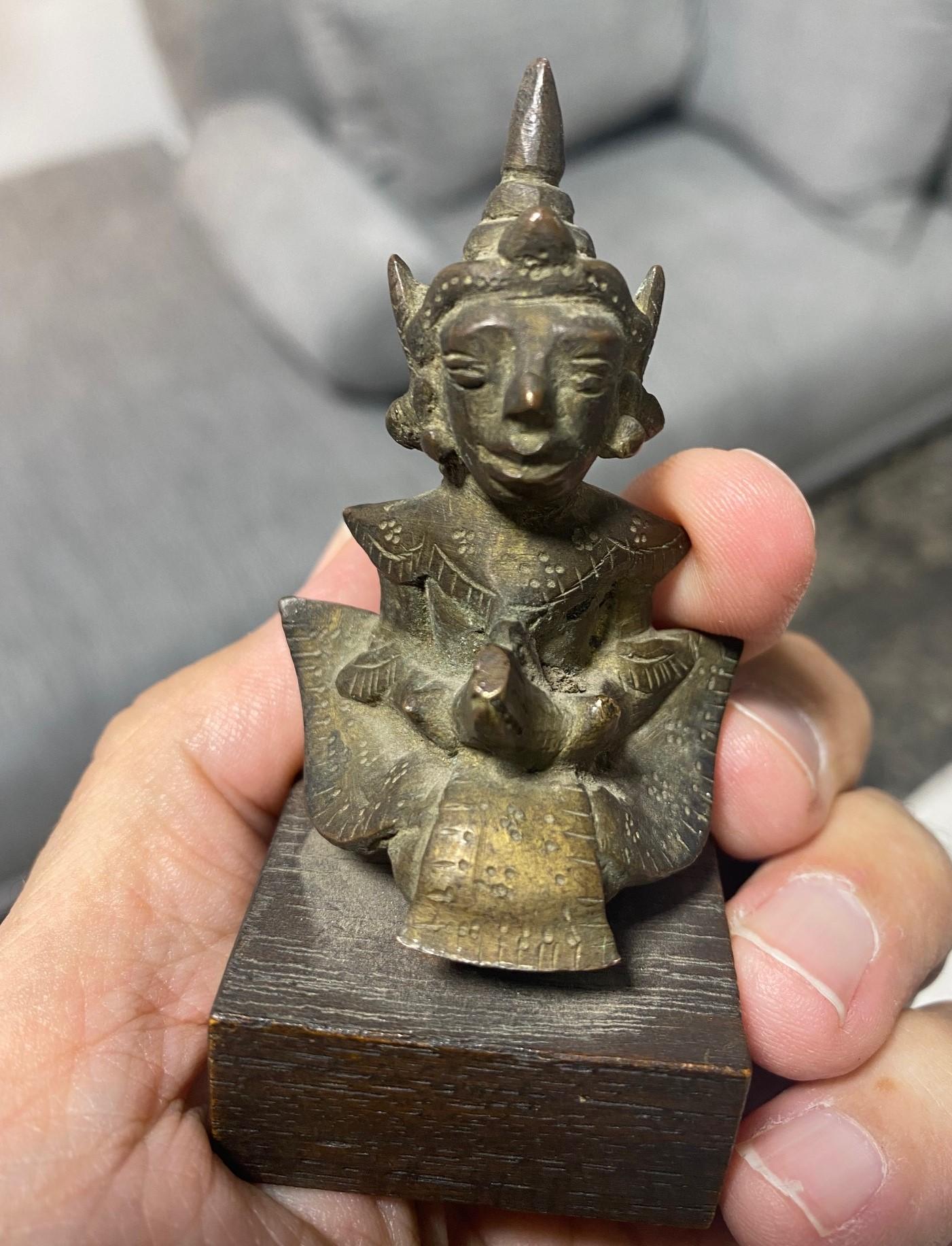 Asian Buddhist or Indian Hindu Small Temple Shrine Bronze Deity Figure on Stand For Sale 10