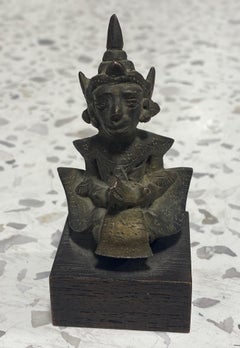 Asian Buddhist or Indian Hindu Small Temple Shrine Bronze Deity Figure on Stand