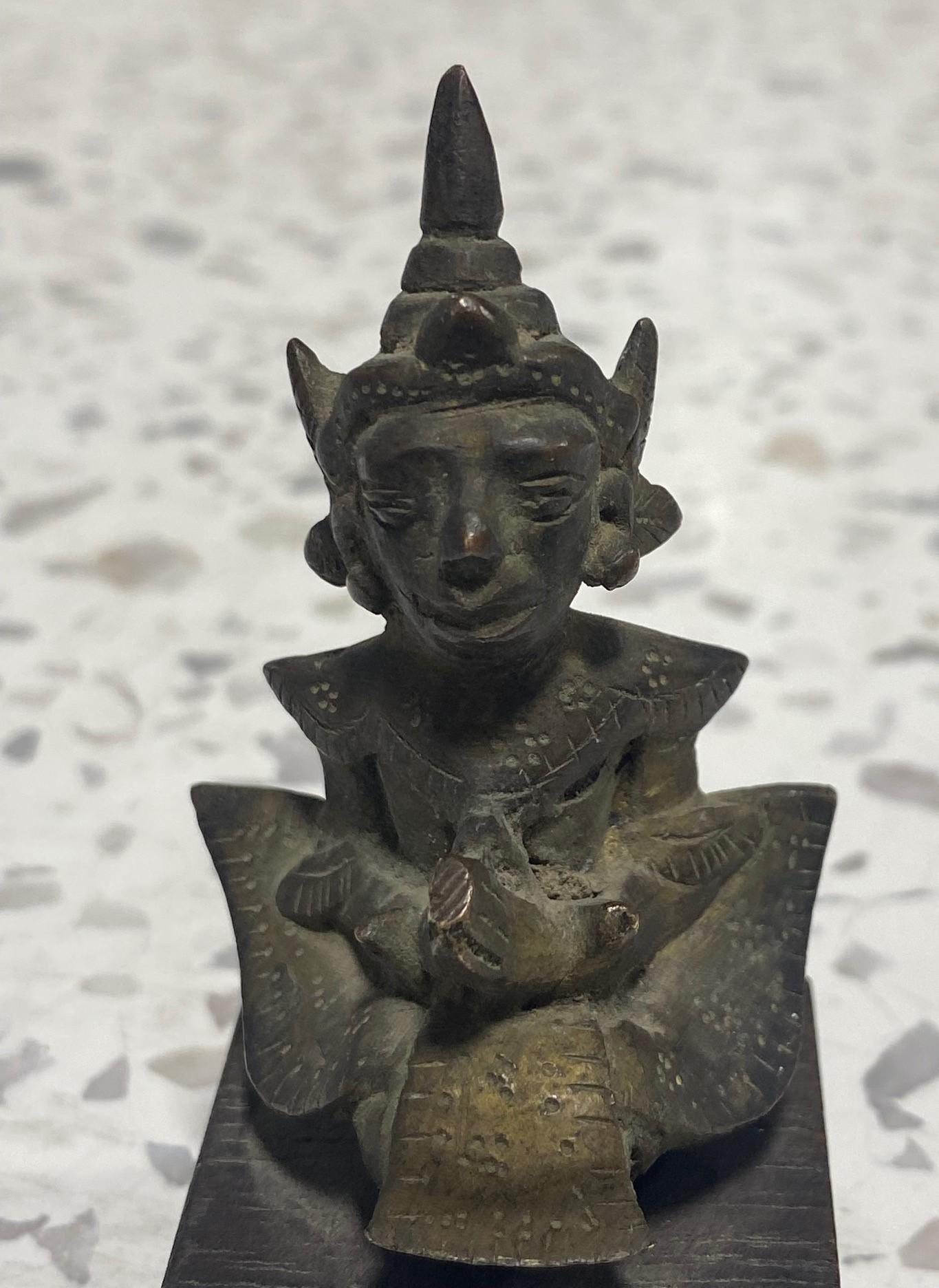 Asian Buddhist or Indian Hindu Small Temple Shrine Bronze Deity Figure on Stand For Sale 4