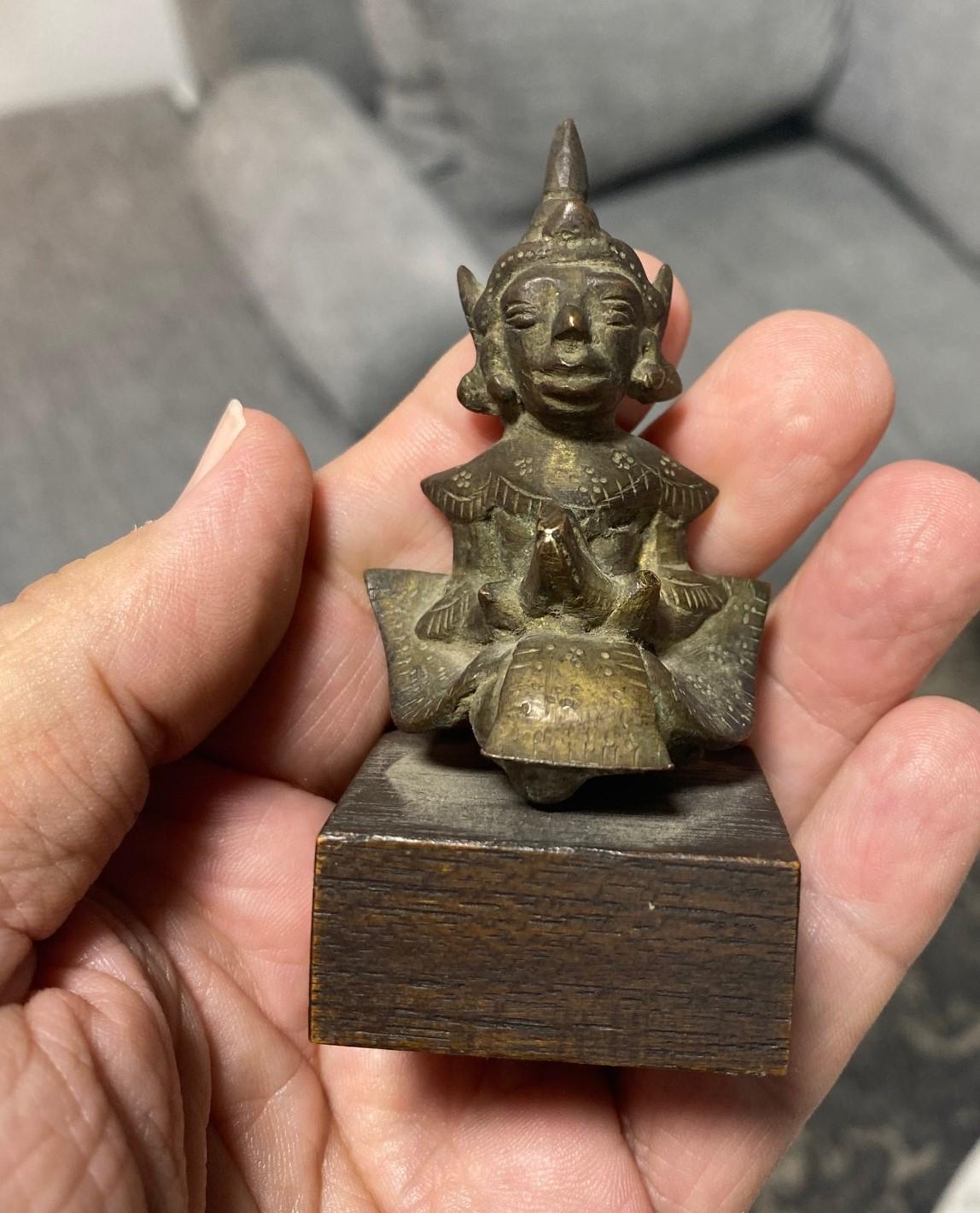 Asian Buddhist or Indian Hindu Small Temple Shrine Bronze Deity Figure on Stand For Sale 5