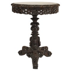 Antique Asian Burmese Carved Rosewood End Table