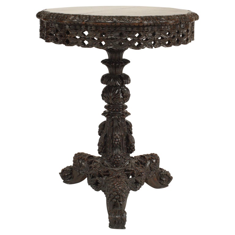 Asian Burmese Carved Rosewood End Table For Sale