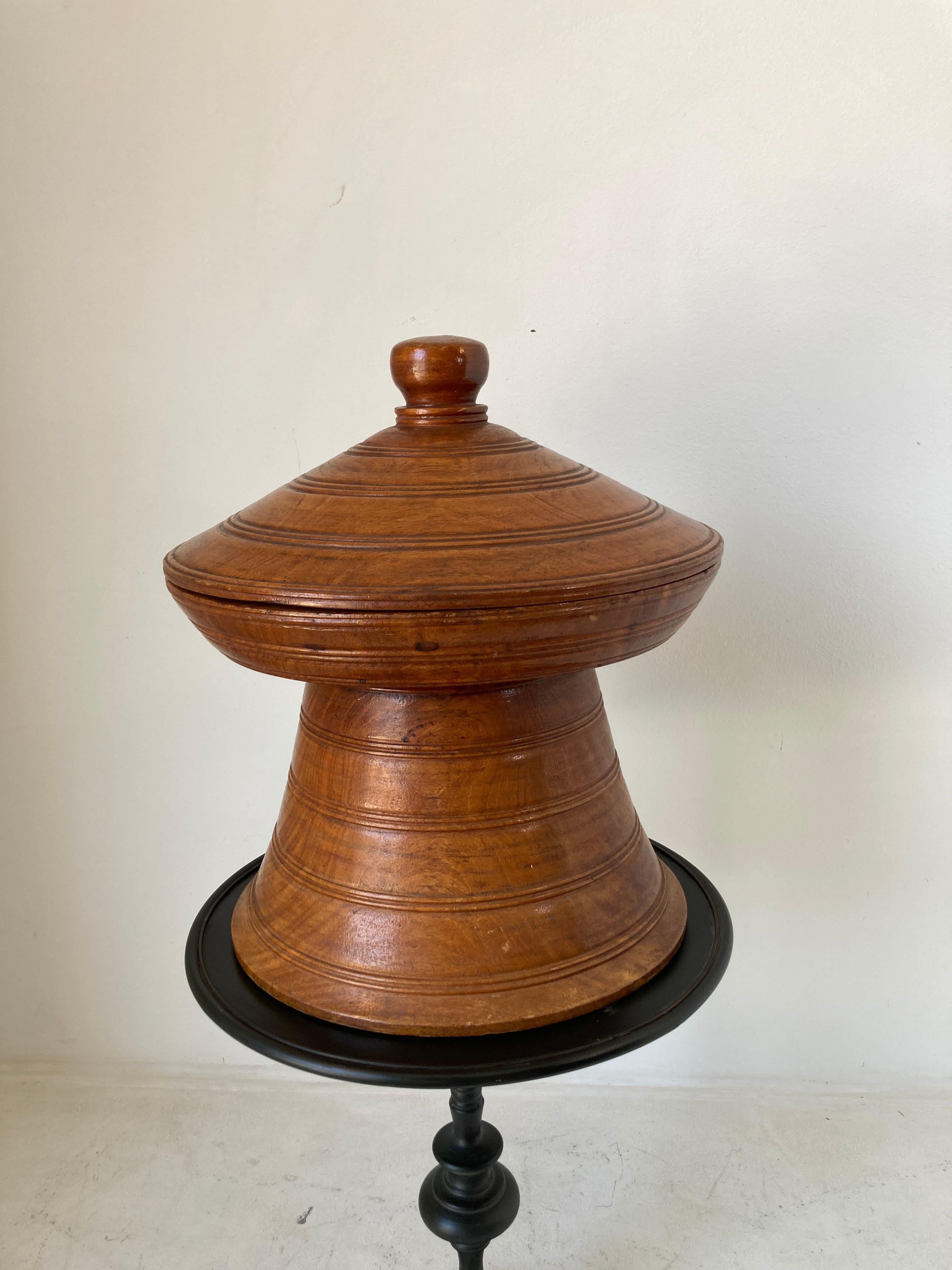 Asian Burmese Carved Wood Temple Offering Lidded Box For Sale 1