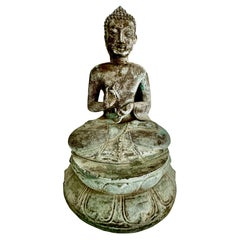 Asian Burmese Gandhara Style Patinated Bronze Seated Buddha 