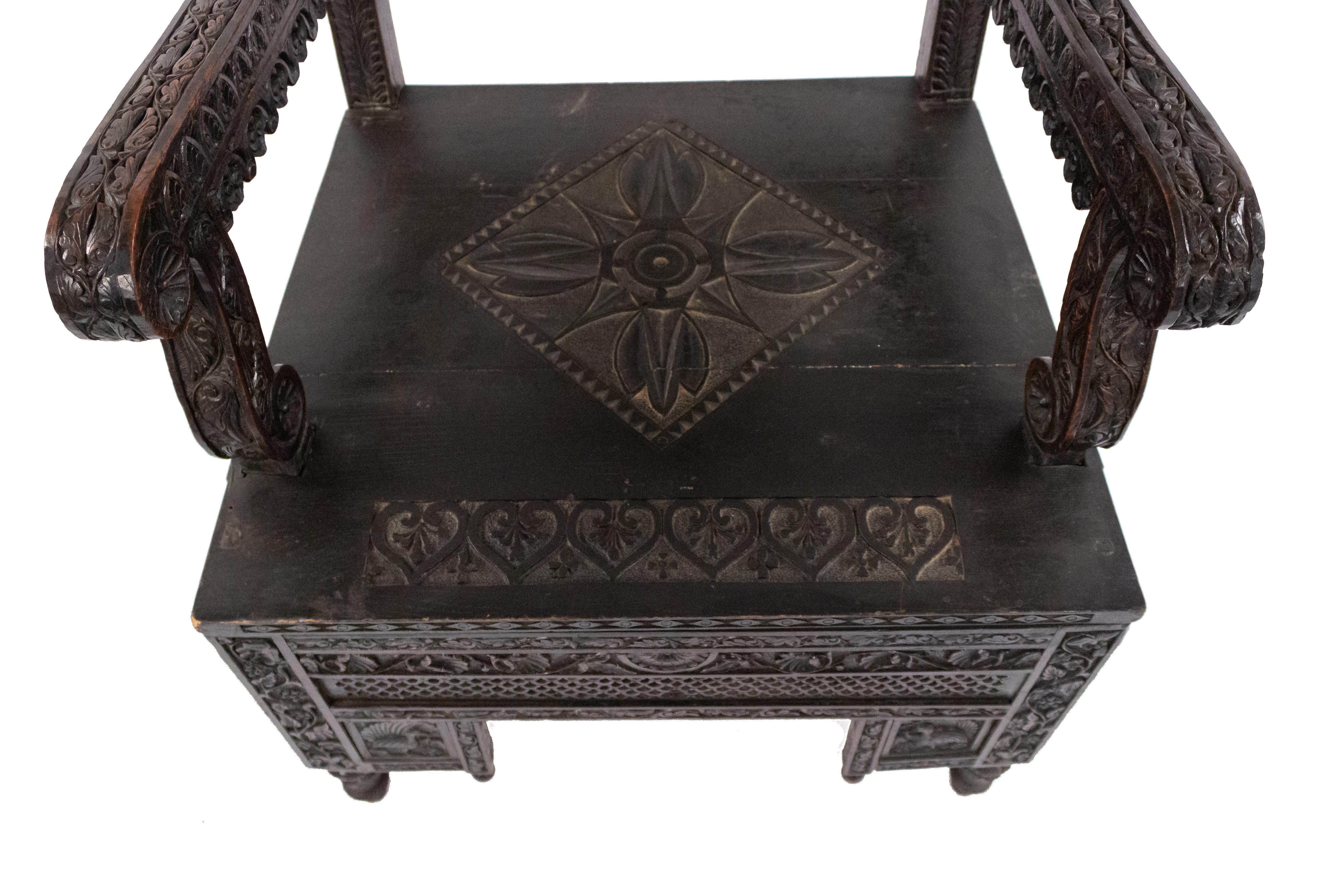 19th Century Asian Burmese Ebonized Arm Chair For Sale