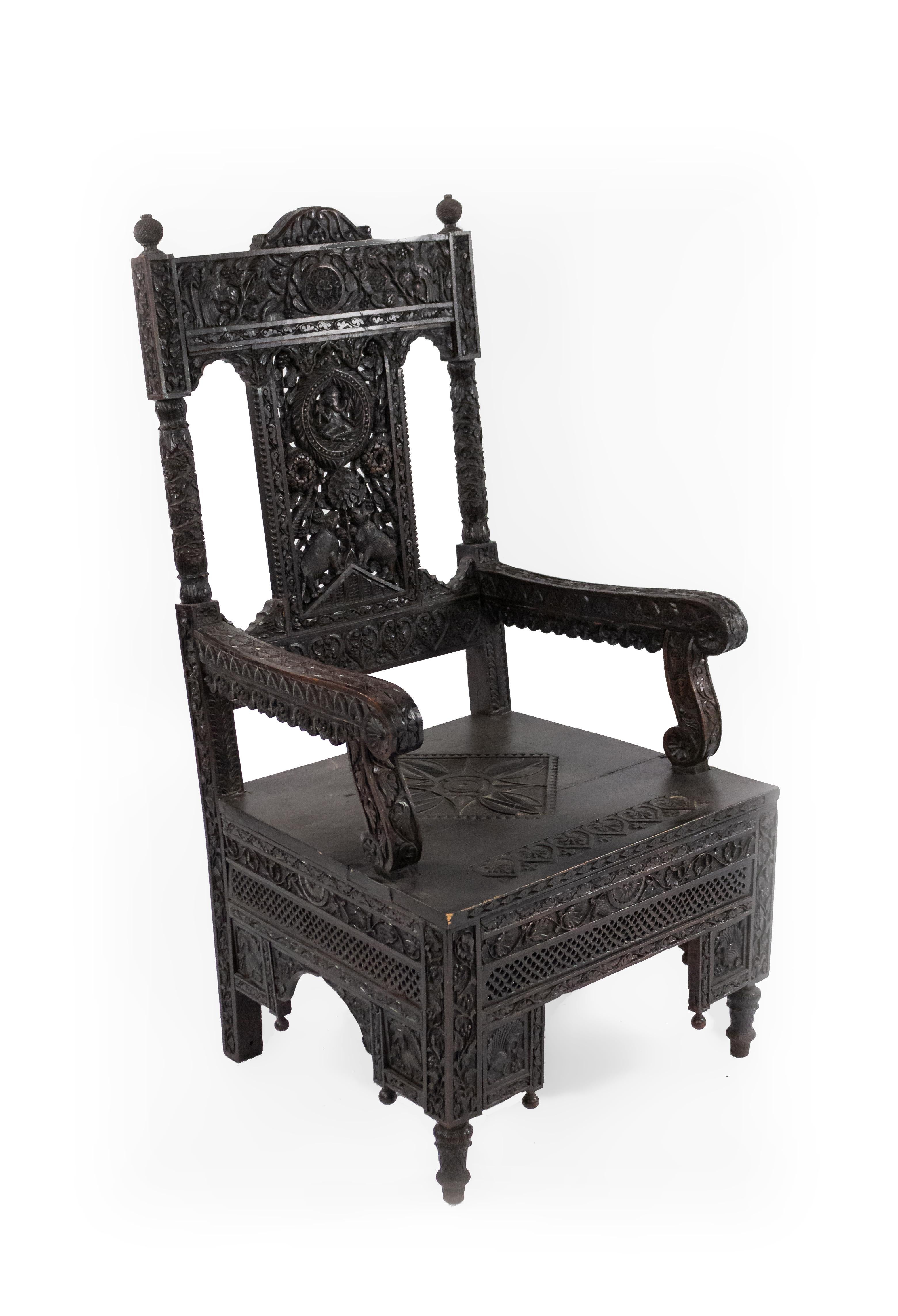 Asian Burmese Ebonized Arm Chair For Sale 1