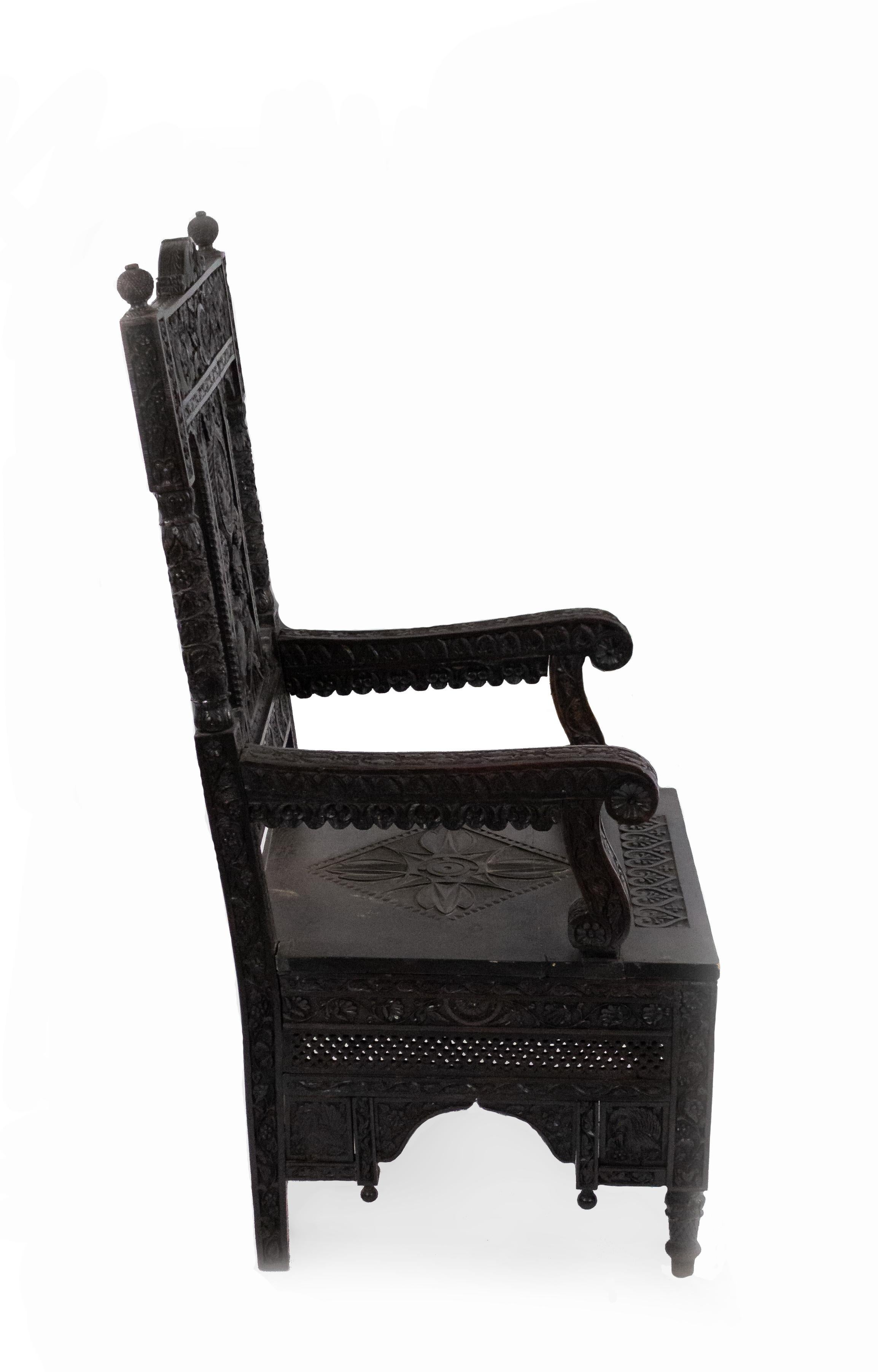 Asian Burmese Ebonized Arm Chair For Sale 2