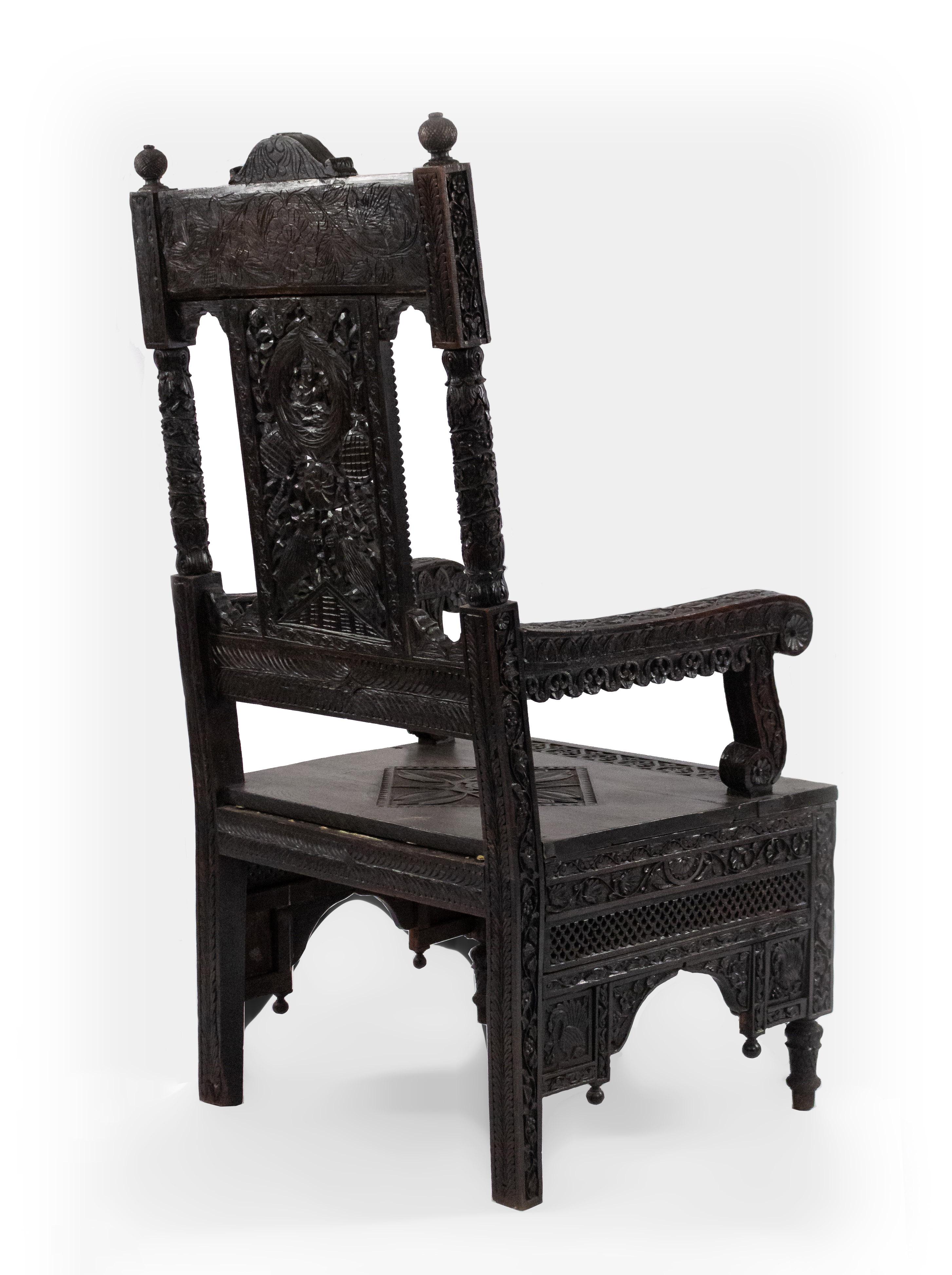 Asian Burmese Ebonized Arm Chair For Sale 3