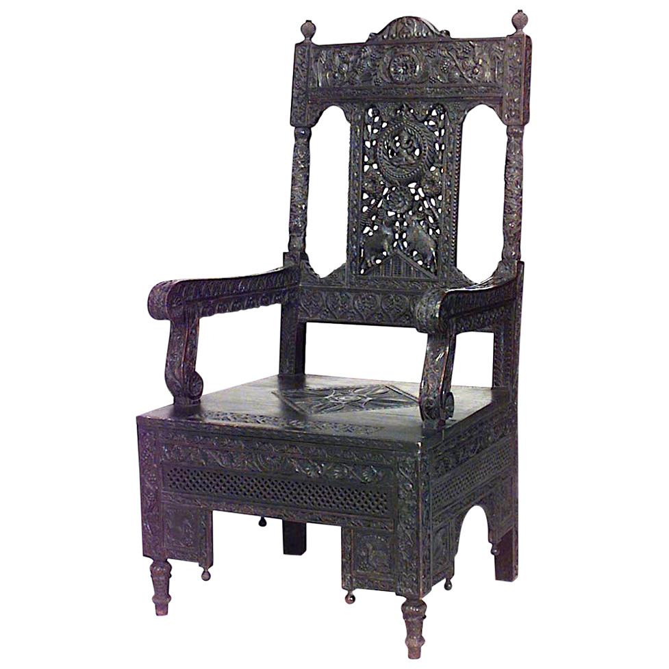 Asian Burmese Ebonized Arm Chair