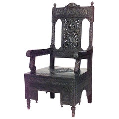 Antique Asian Burmese Ebonized Arm Chair