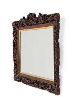 Asian Burmese Style Teak Filigree Wall Mirror