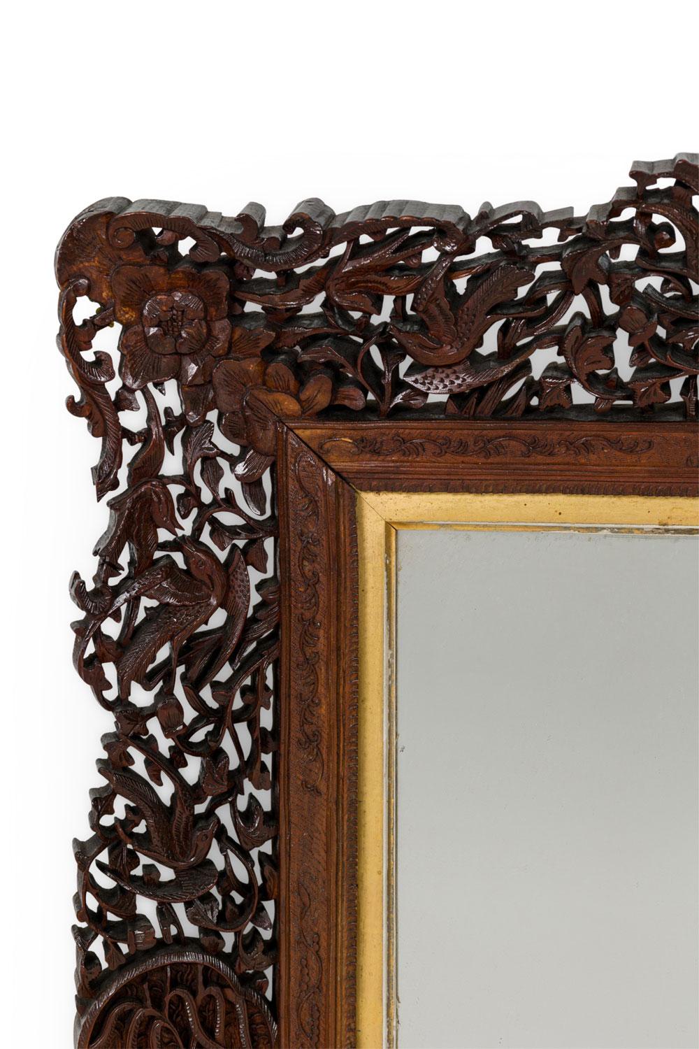 Other Asian Burmese Style Teak Filigree Wall Mirror For Sale