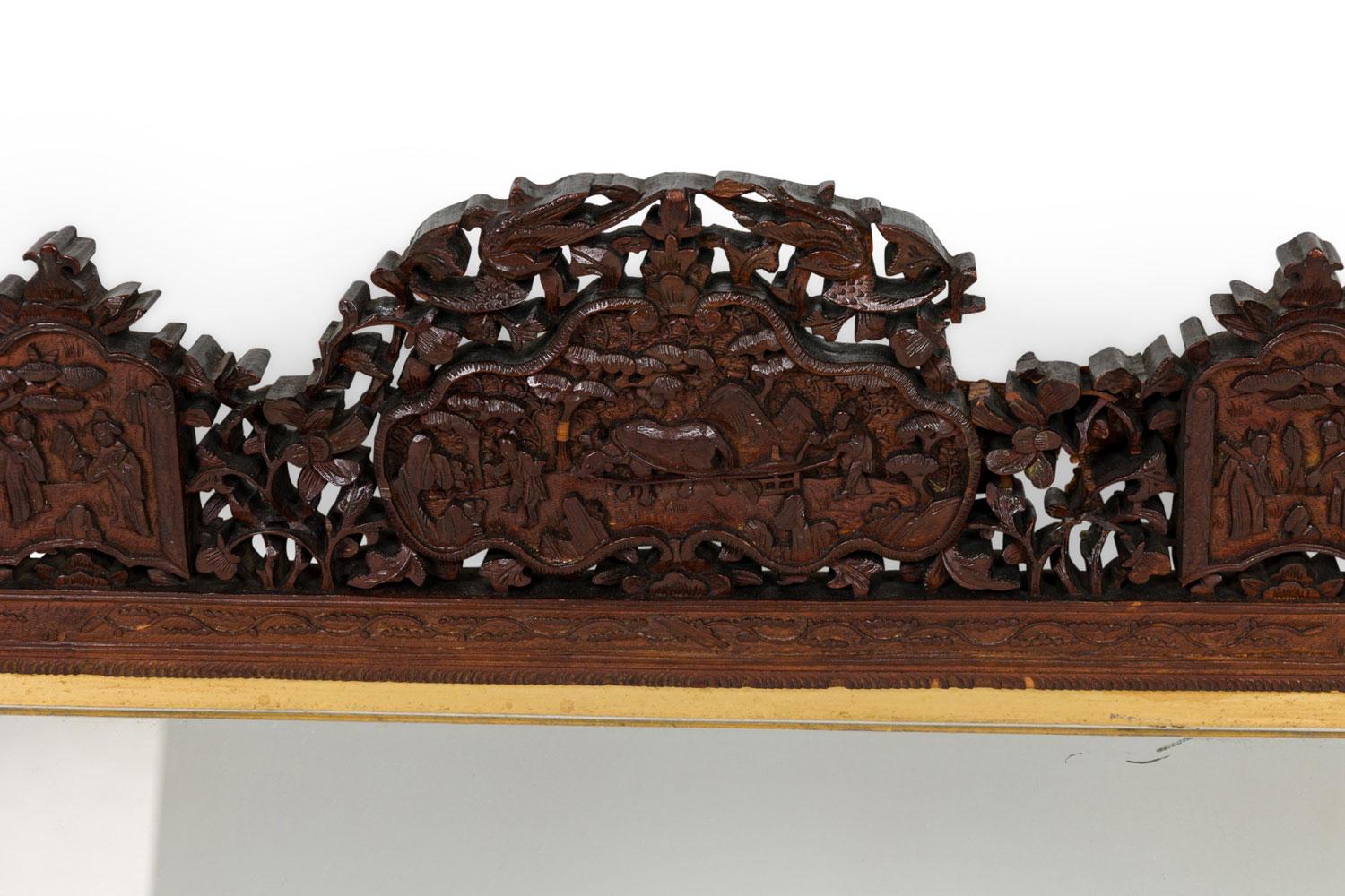 Unknown Asian Burmese Style Teak Filigree Wall Mirror For Sale