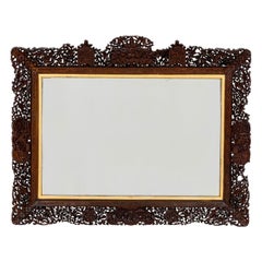 Asian Burmese Style Teak Filigree Wall Mirror