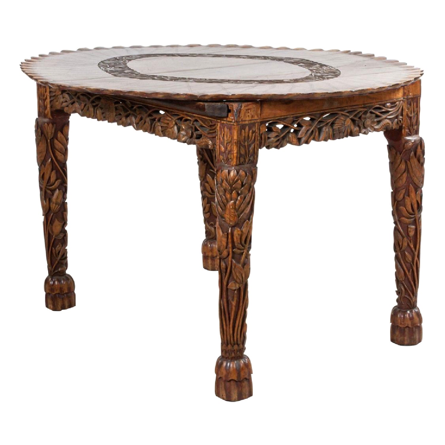 Asian Burmese Style Walnut Dining Table For Sale
