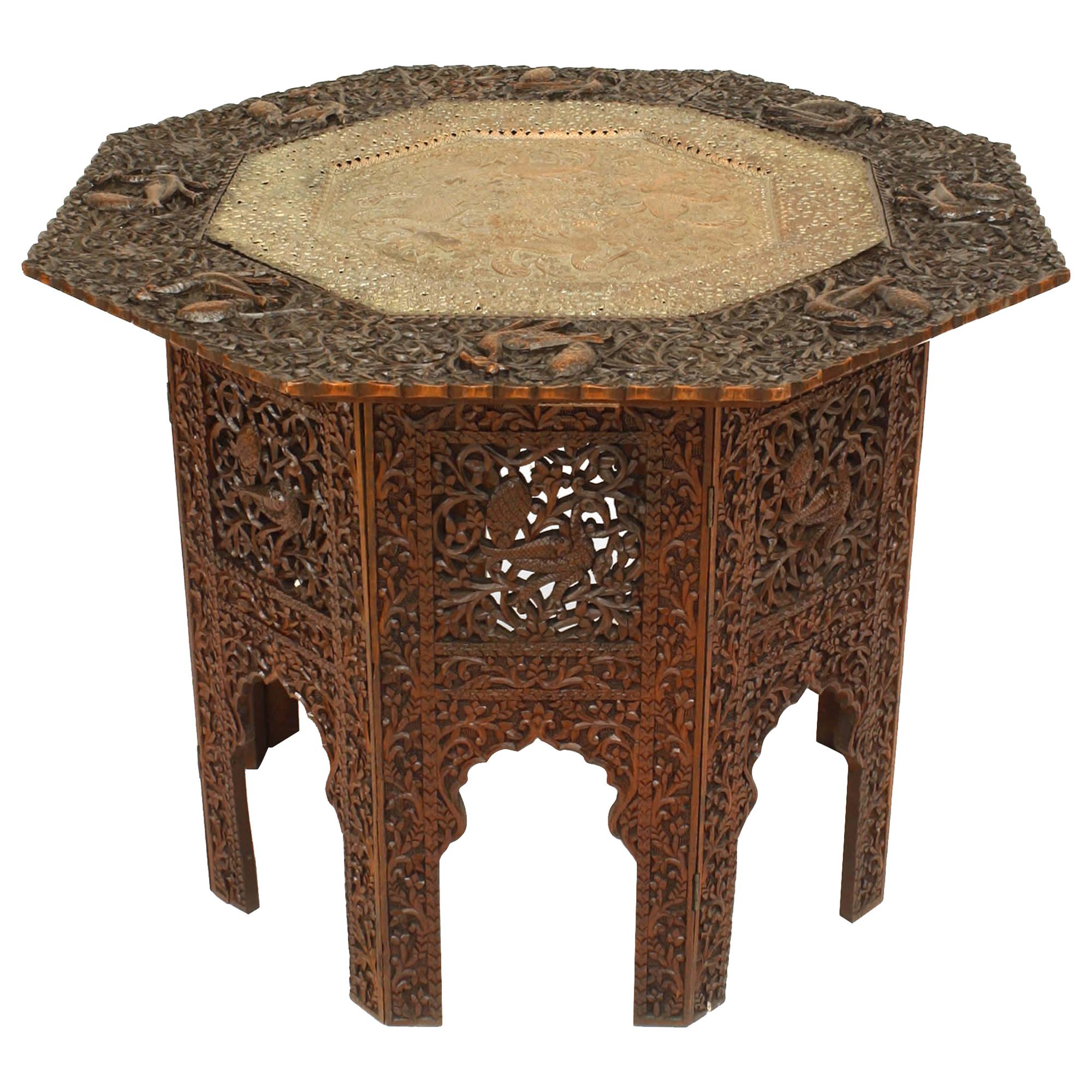 Asian Burmese Walnut Carved Filigree Table