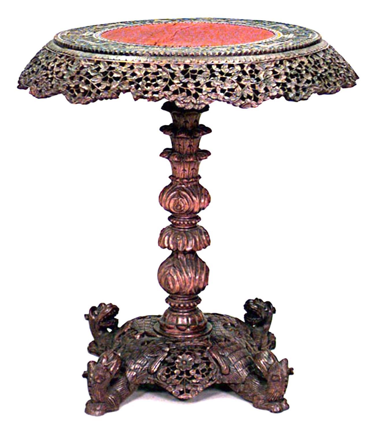 Asian Burmese Walnut End Table In Good Condition For Sale In Queens, NY