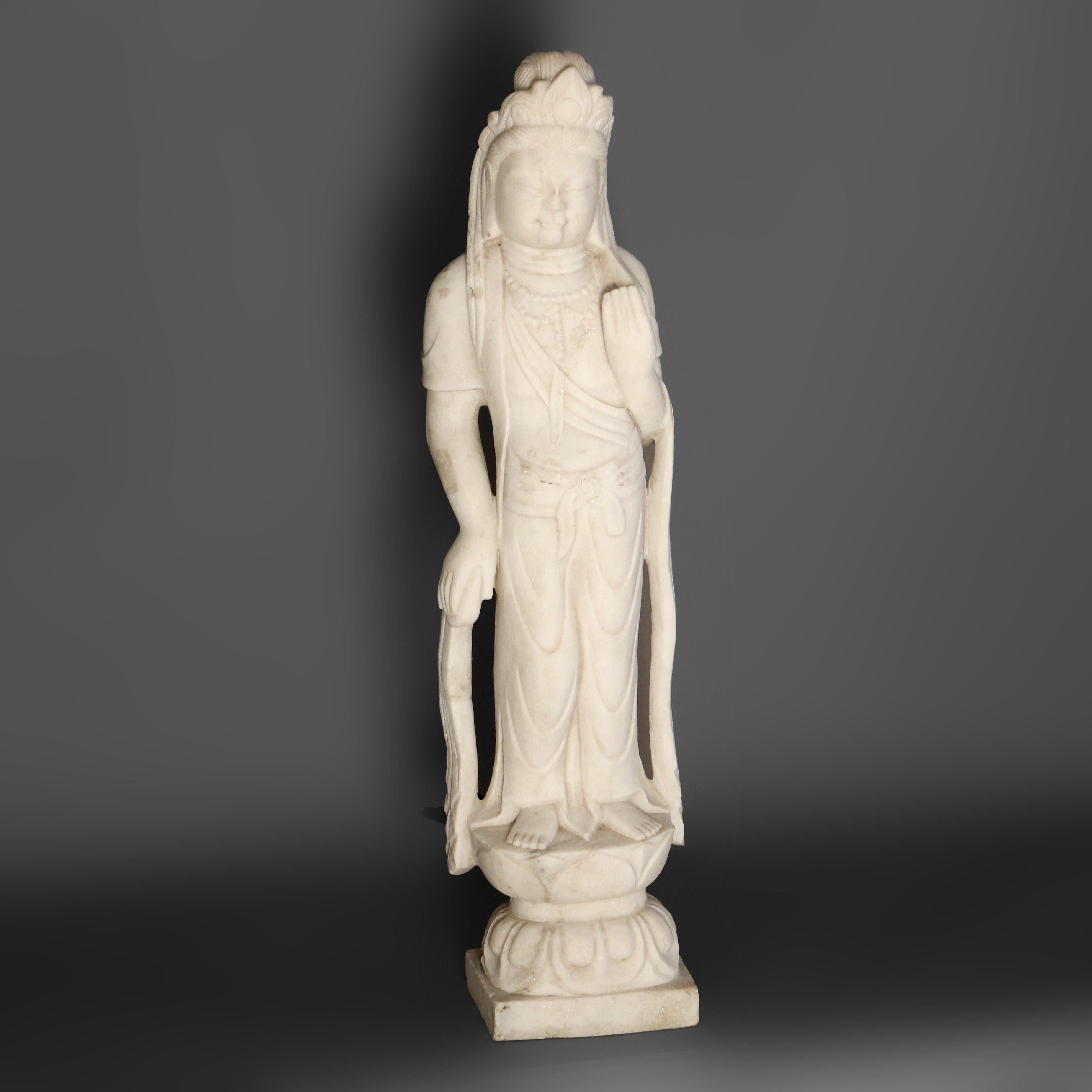 Asian Carved Alabaster Buddha Figure 20thC In Good Condition In Big Flats, NY