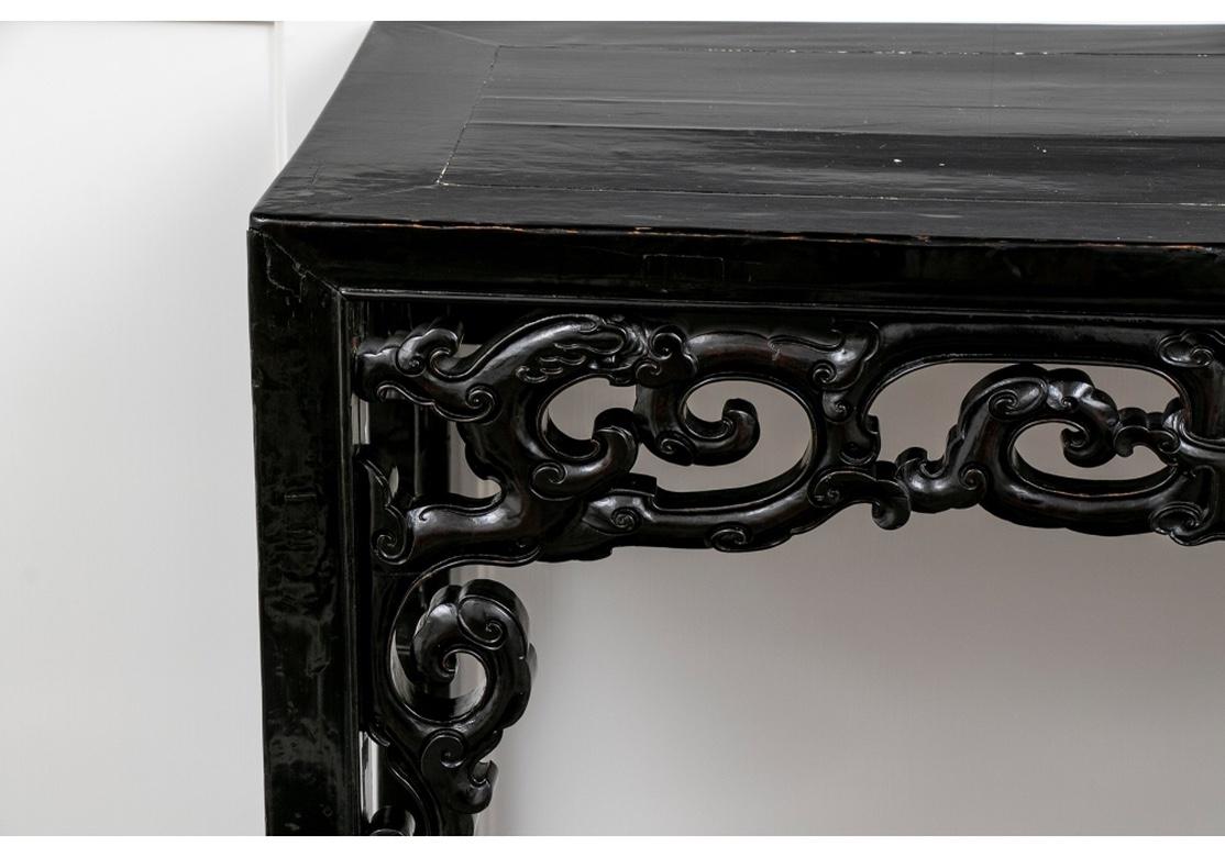 Lacquered Asian Carved and Ebonized Altar Table