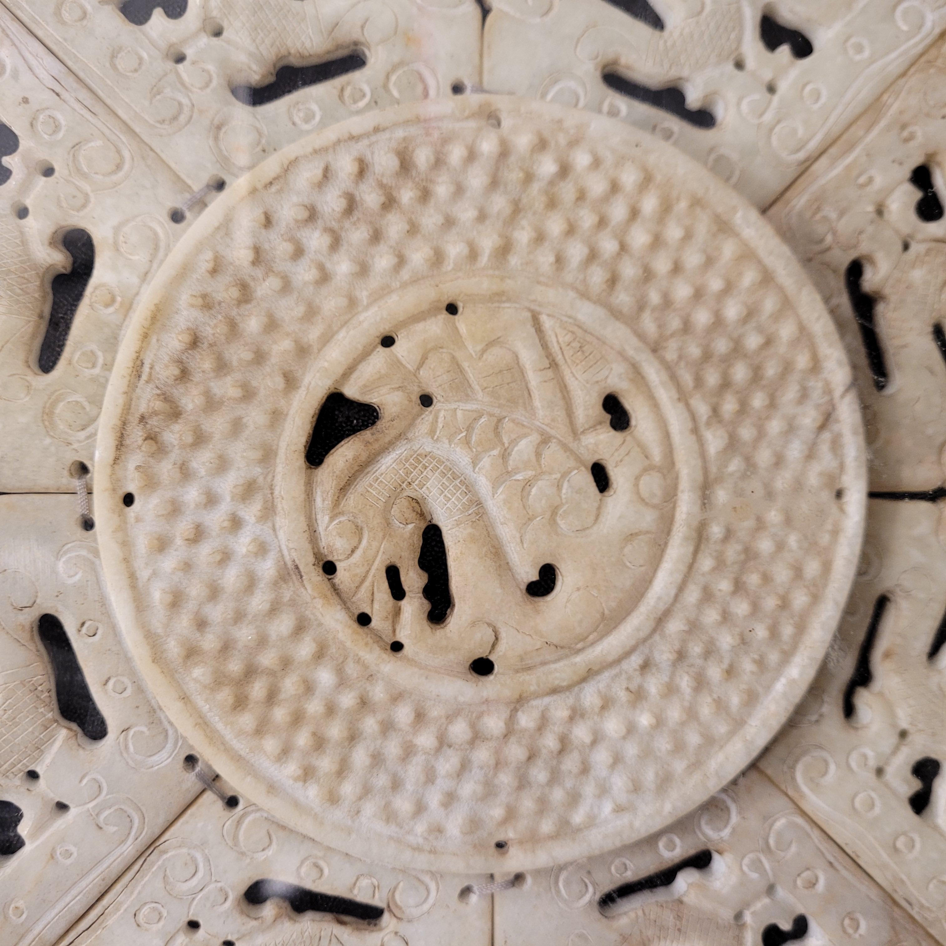 Mid-20th Century Asian carved and framed green Bi Disc, jadeite For Sale