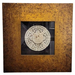 Asian carved and framed green Bi Disc, jadeite