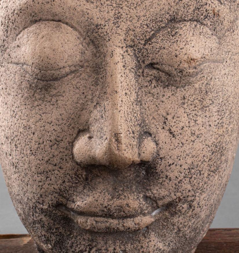 Asian Carved Composite Stone Buddha Head In Good Condition For Sale In New York, NY