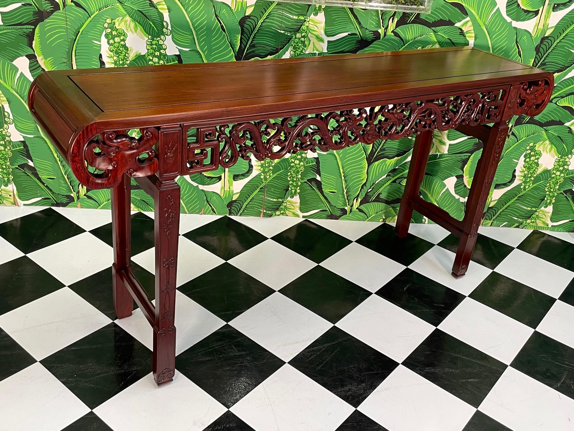 Chinoiserie Asian Carved Dragon Console Altar Table For Sale