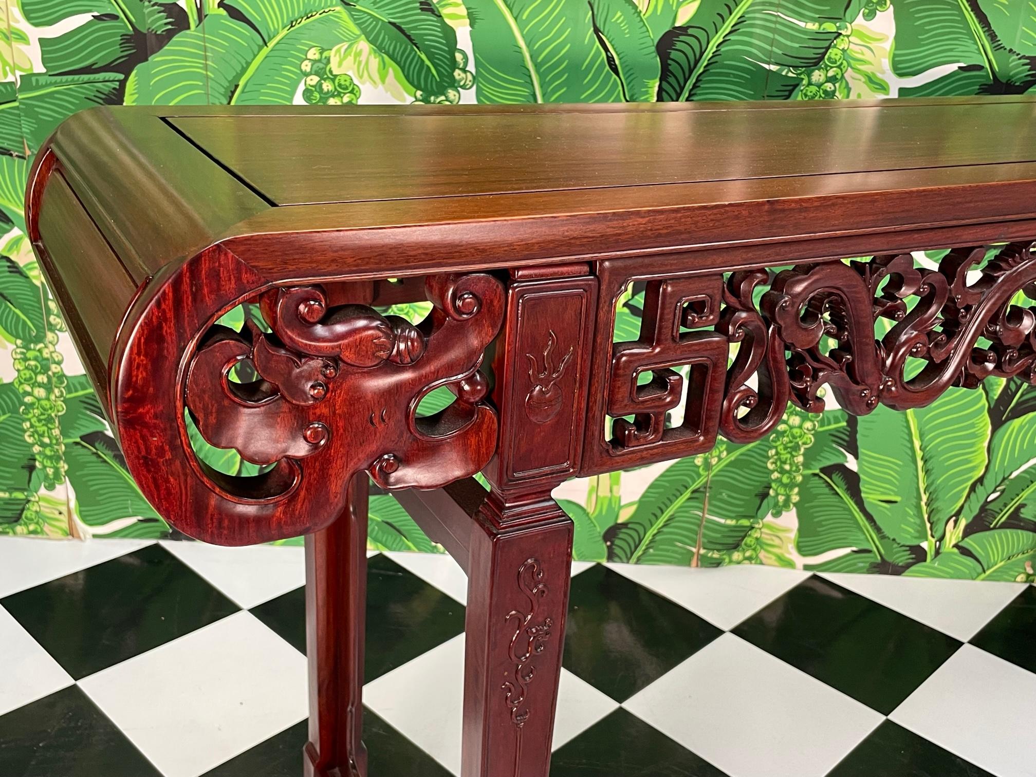 20th Century Asian Carved Dragon Console Altar Table For Sale
