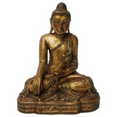 Antique Asian Carved Hardwood Study of a Seated Buddha, circa 1900