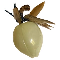 Vintage Asian Carved Jade Plum/Peach Hard Stone Fruit Carved Leaves