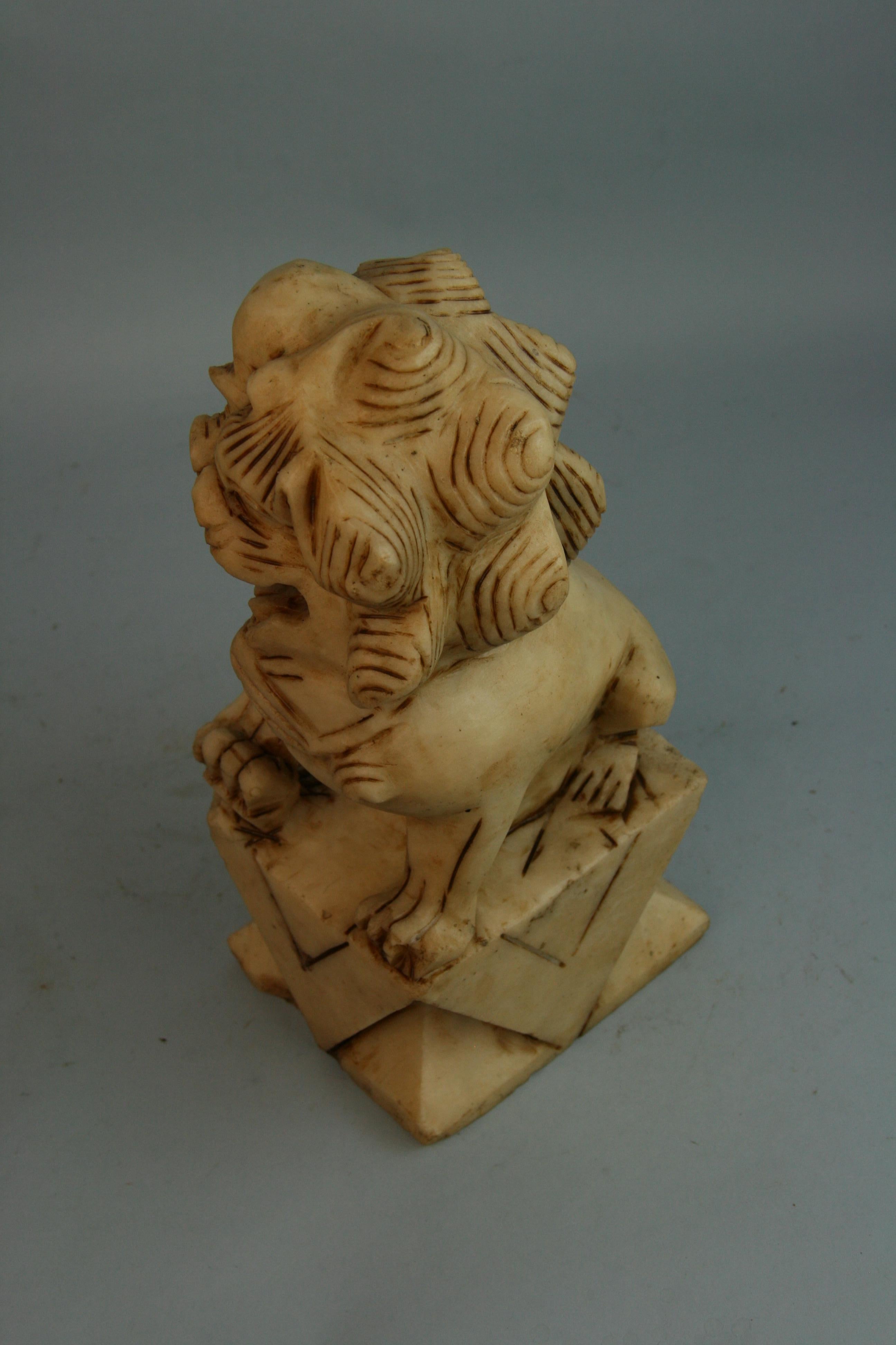 Asian Carved Marble Foo Lion Garden Sculpture For Sale 5