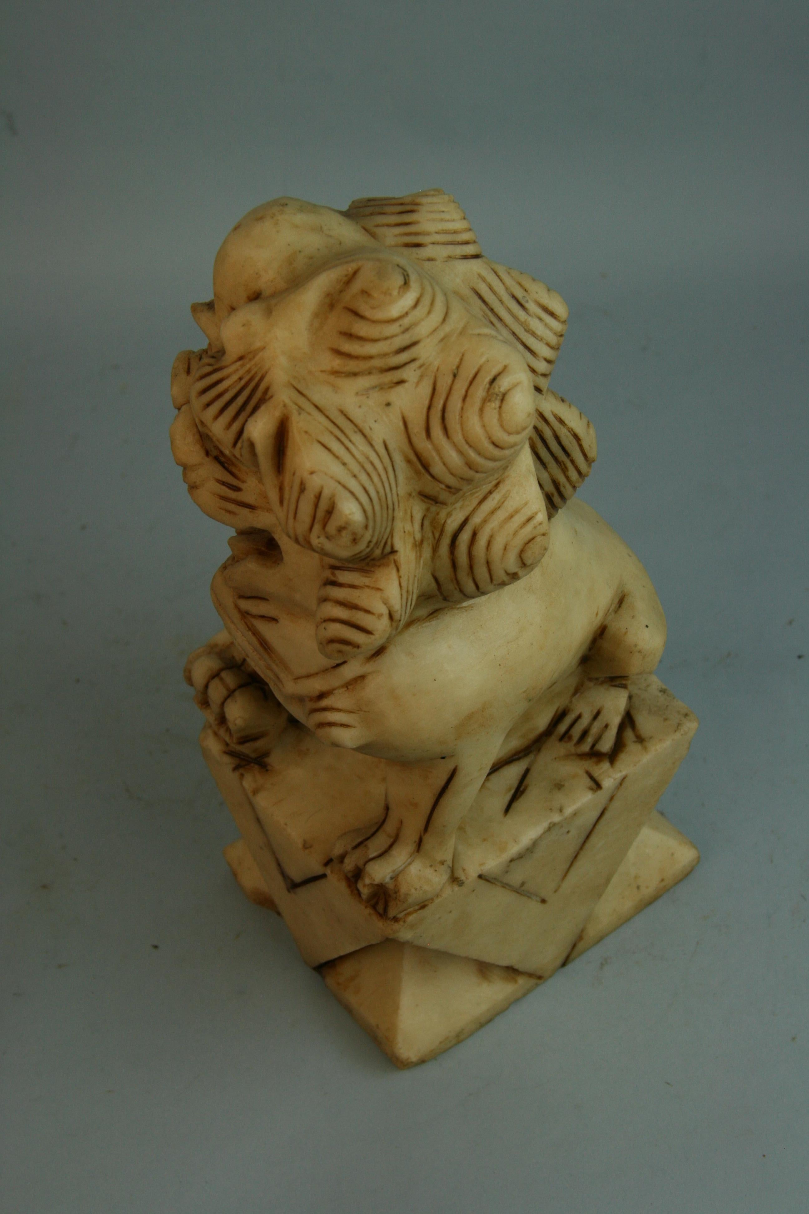 Asian Carved Marble Foo Lion Garden Sculpture For Sale 6