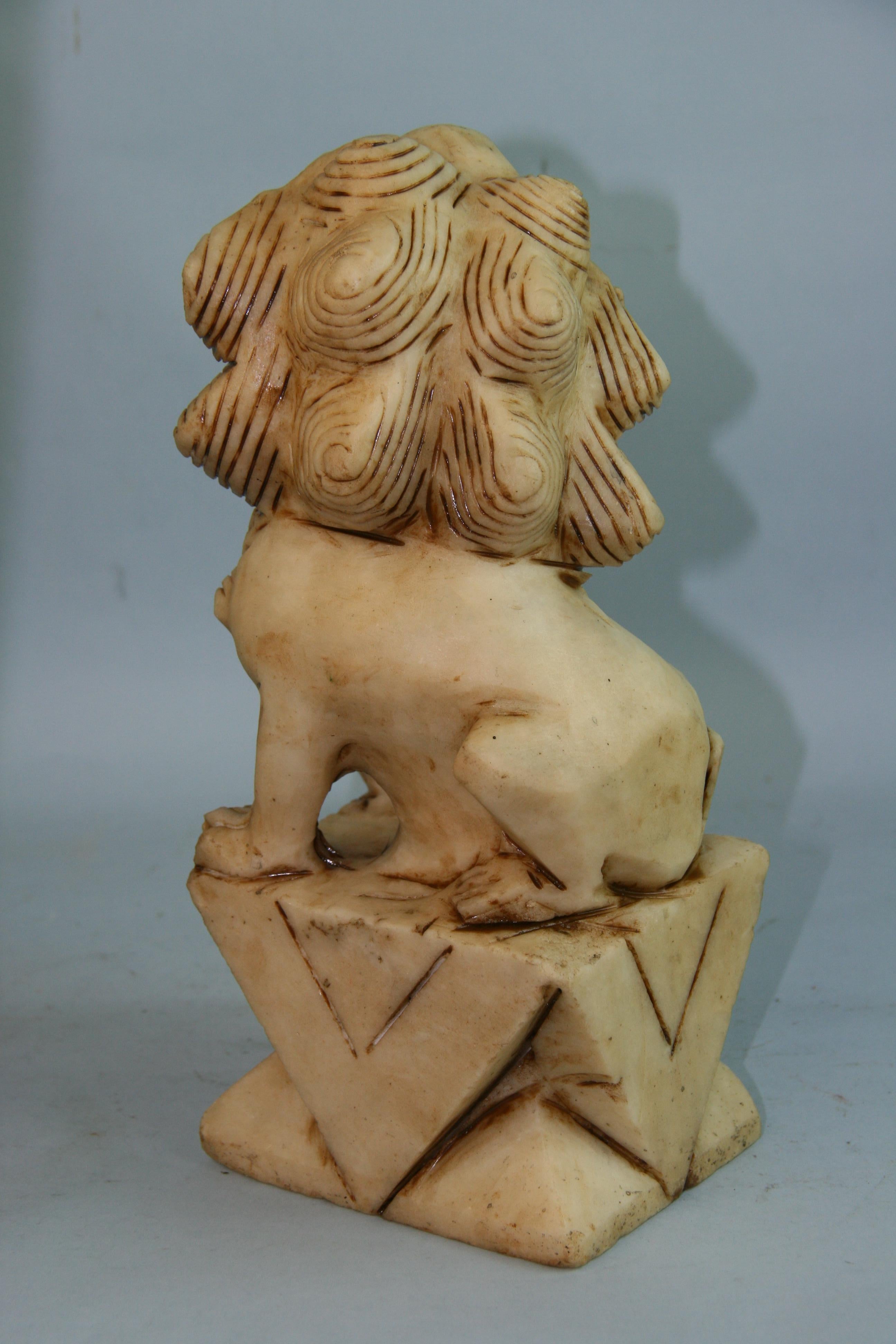 Asian Carved Marble Foo Lion Garden Sculpture For Sale 2