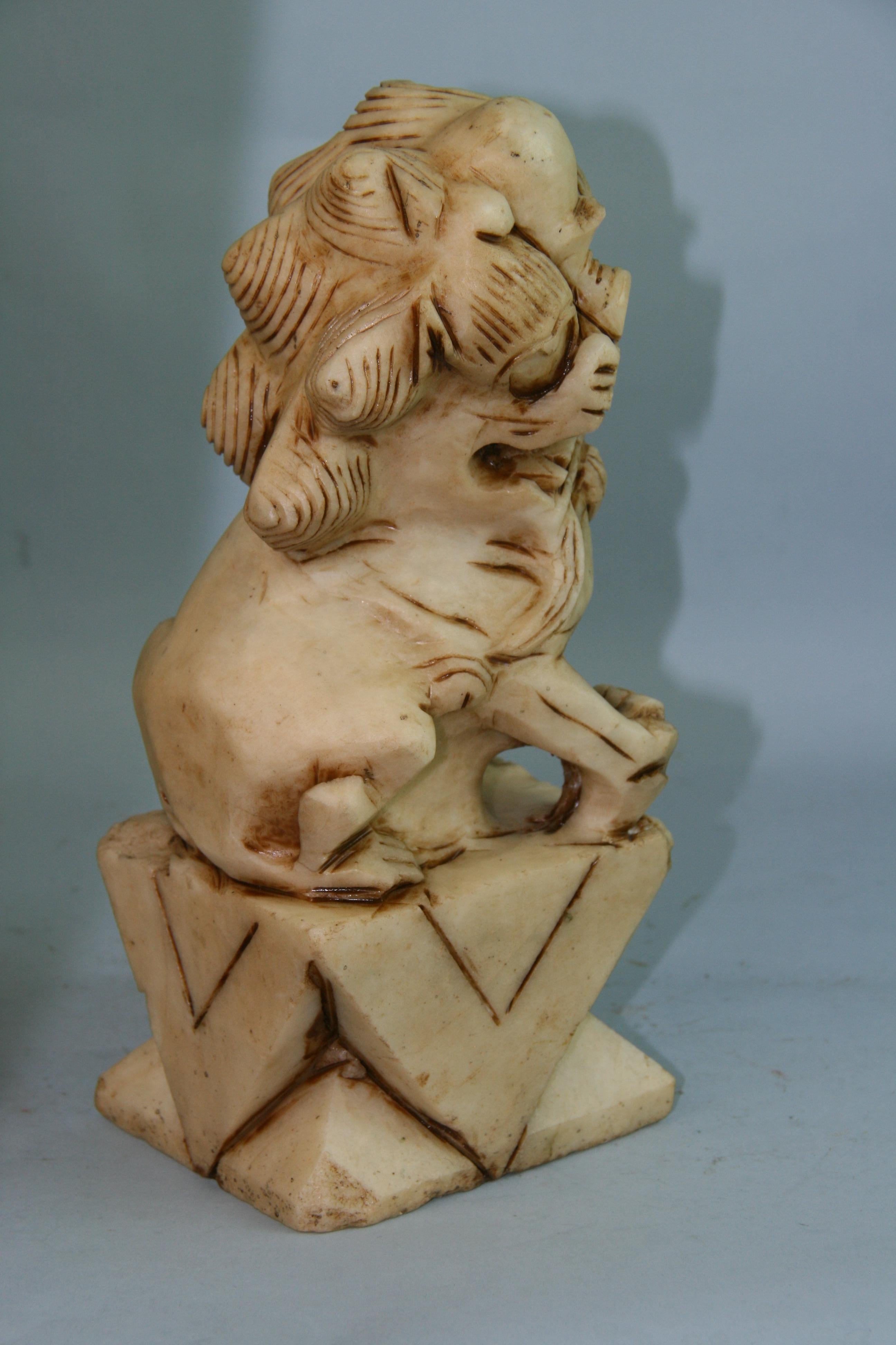 Asian Carved Marble Foo Lion Garden Sculpture For Sale 4