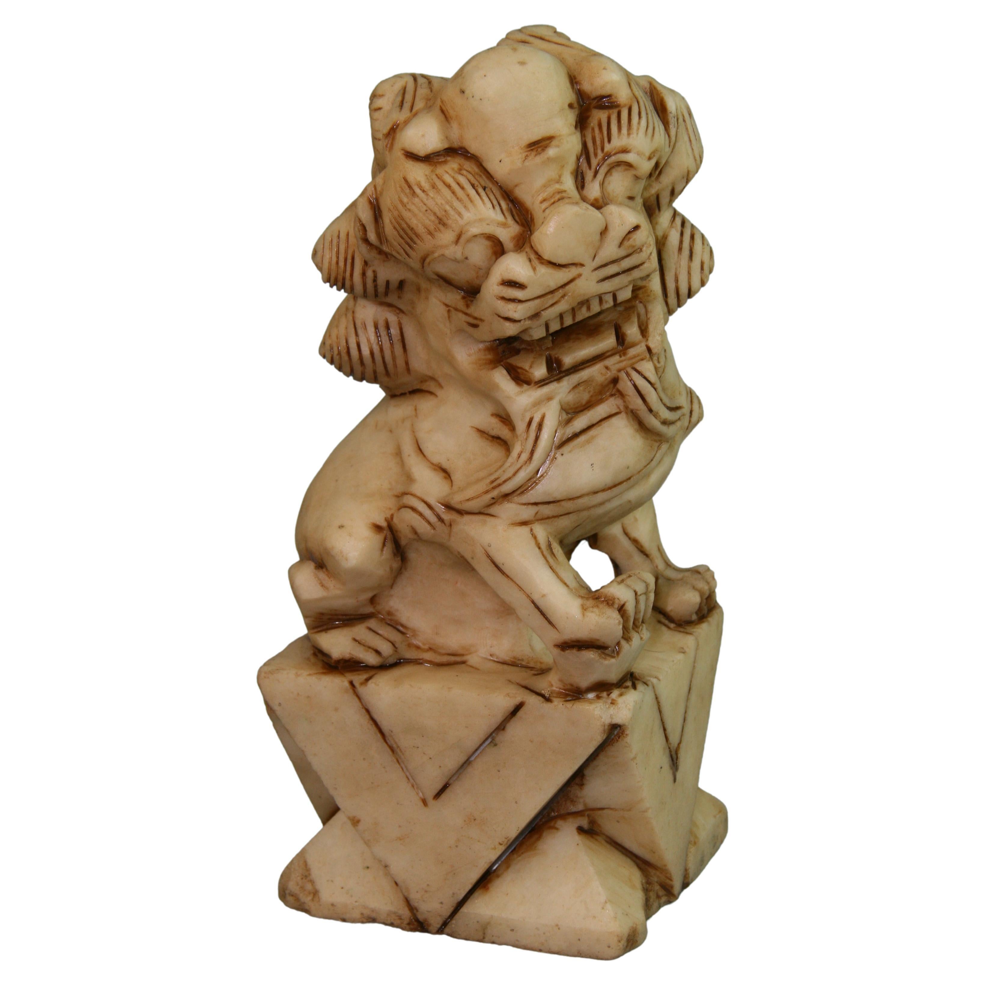 Asian Carved Marble Foo Lion Garden Sculpture For Sale