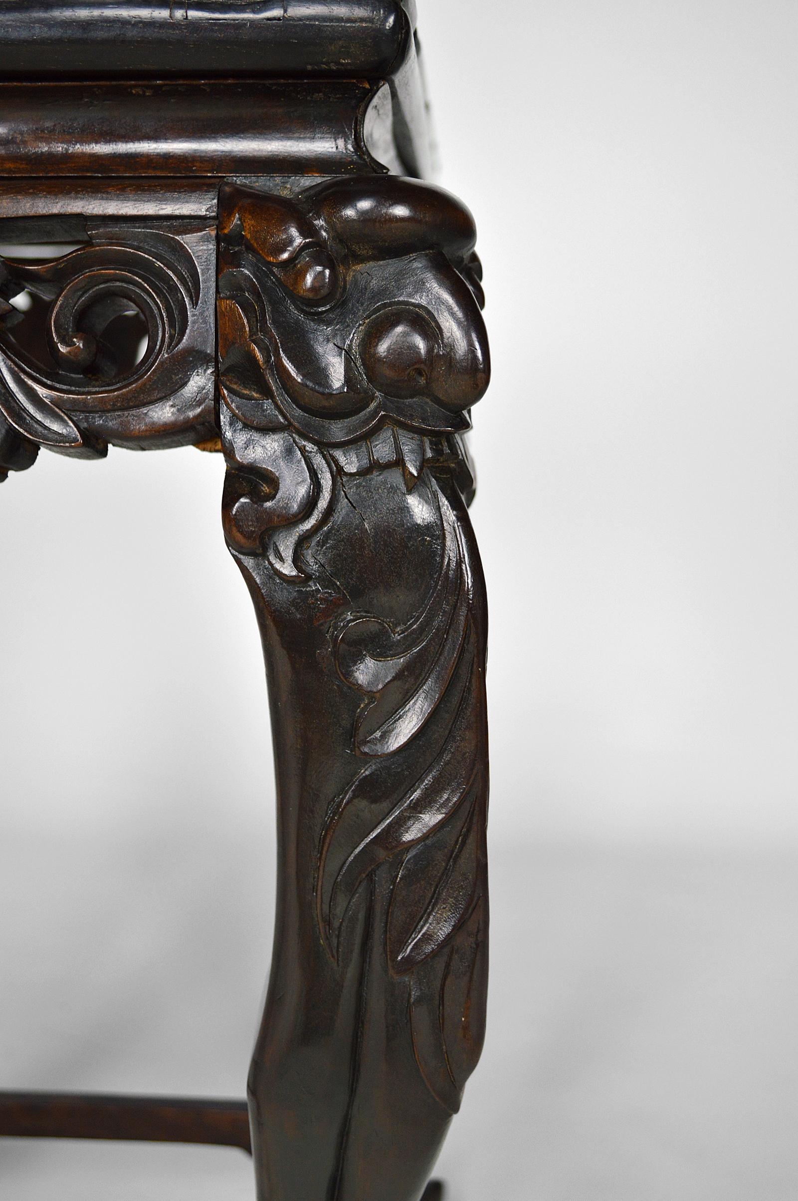 Asian Carved Pedestal Table with Marble Top, Dragons and Flowers, circa 1890 For Sale 6
