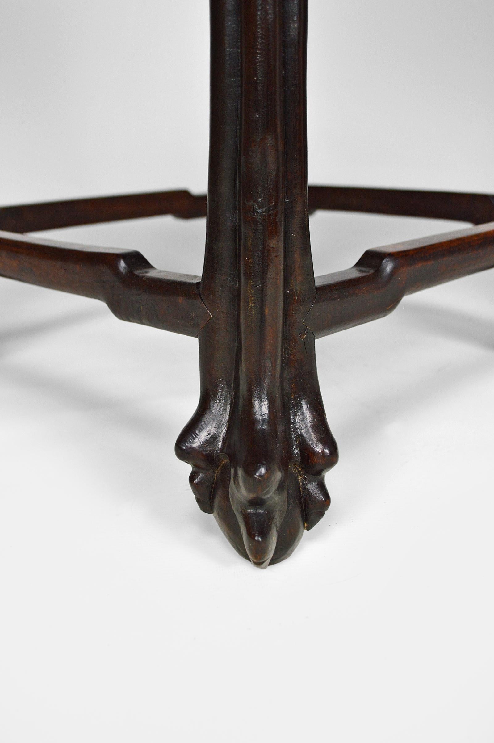 Asian Carved Pedestal Table with Marble Top, Dragons and Flowers, circa 1890 For Sale 13