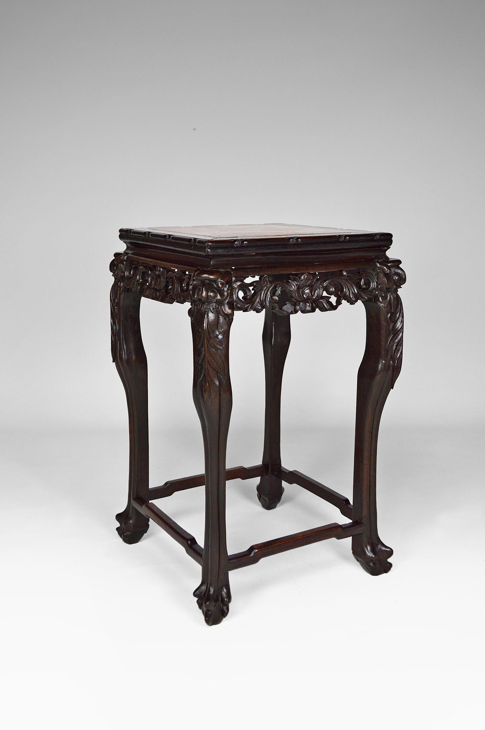 Asian Carved Pedestal Table with Marble Top, Dragons and Flowers, circa 1890 For Sale 2