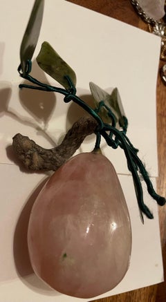 Asian Carved Rose Quartz Decorative Hard Stone Fruit Pear Shaped