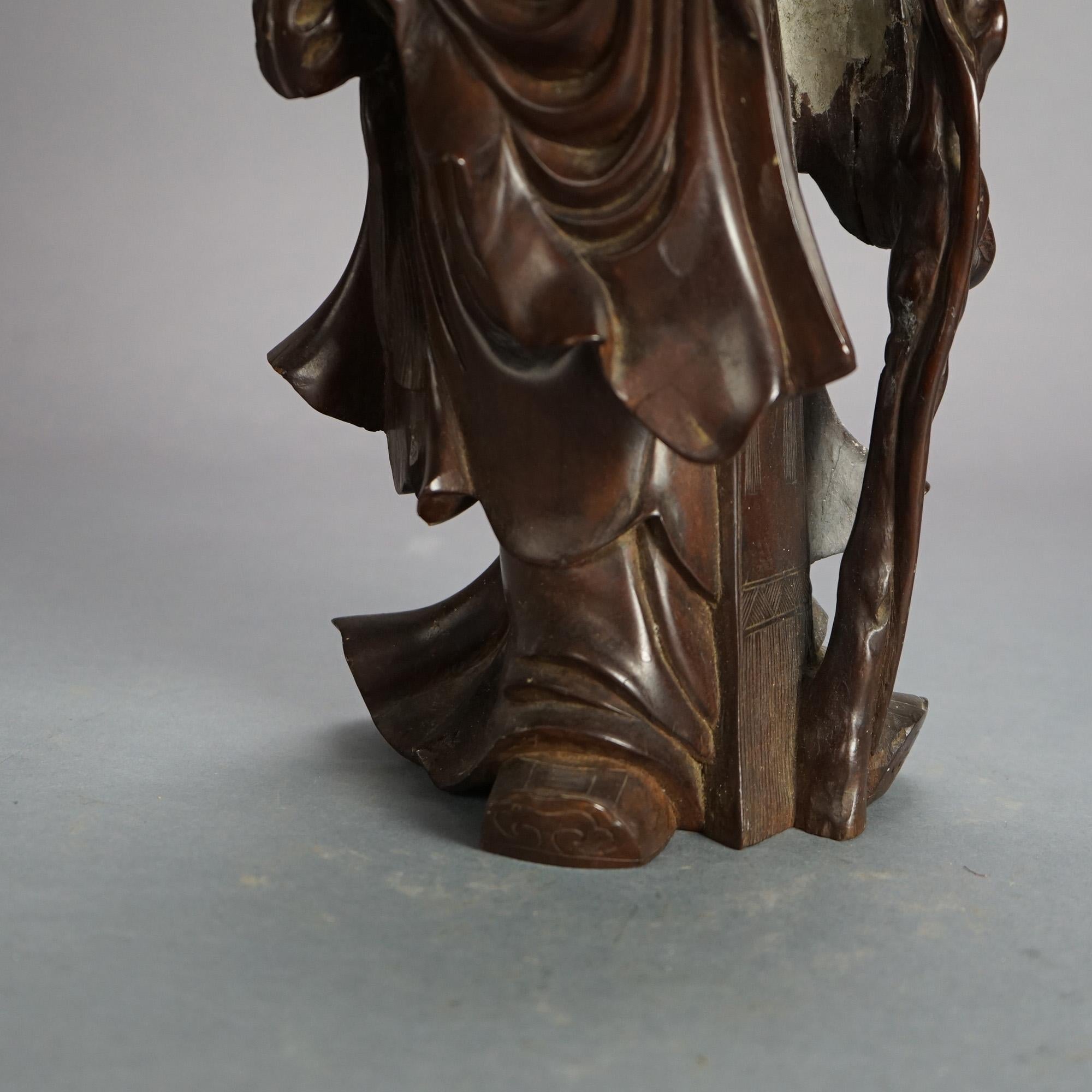 Asian Hand-Carved Rosewood Standing Buddha or Wise Man Figure C1940

Measures - 16.75